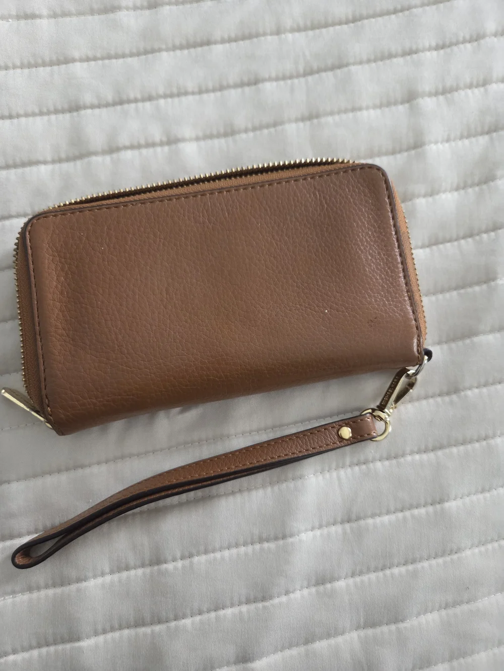 Michael Kors Cognac Leather Wristlet/Wallet with Gold MK Emblem
